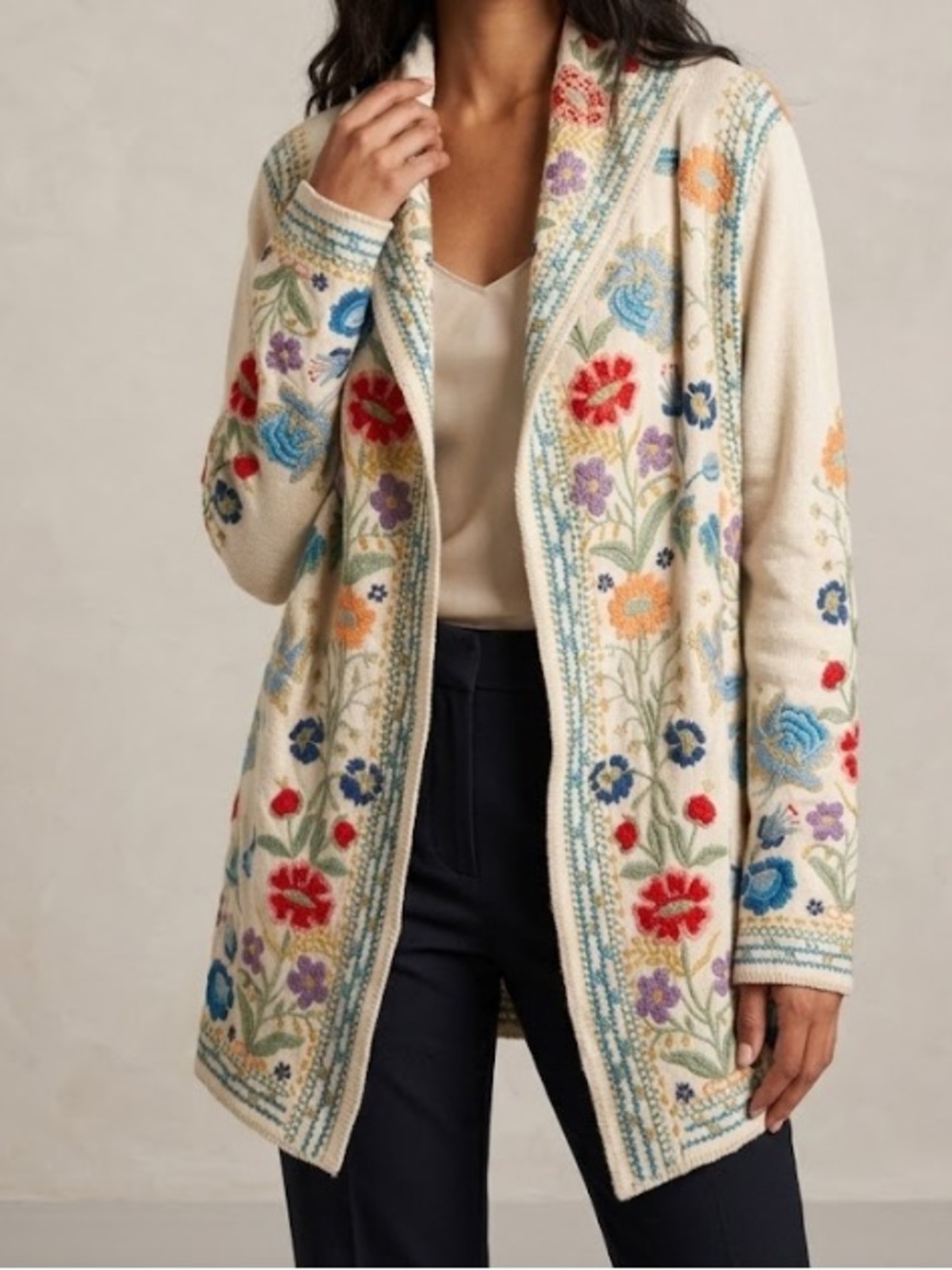 Johnny Was Biya Embroidered Bohemian Cardigan Short Hoodie L